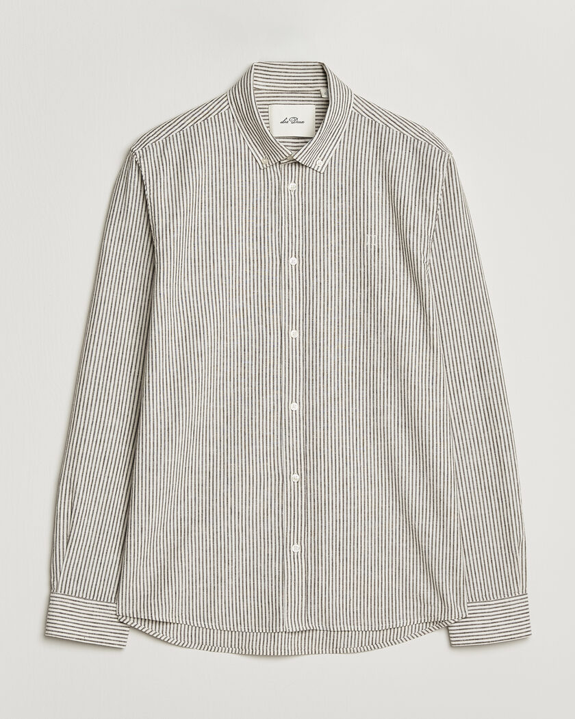 LES DEUX Konrad Striped Cotton/Linen Shirt Teak Brown – Weiß