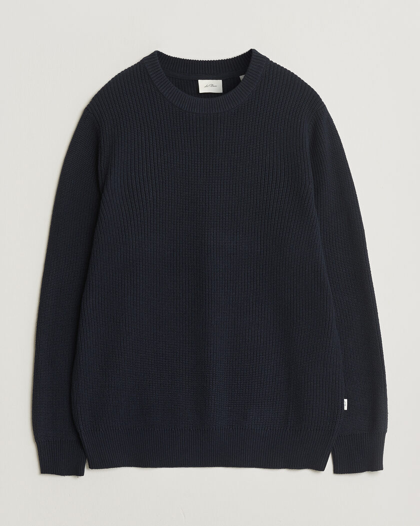 LES DEUX Garry Rib Crew Neck Knit Dark Navy – Blau