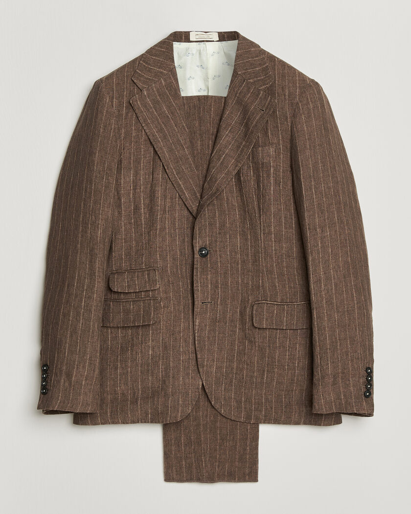 Massimo Alba Sloop Linen Suit Brown Pinstripe – Braun