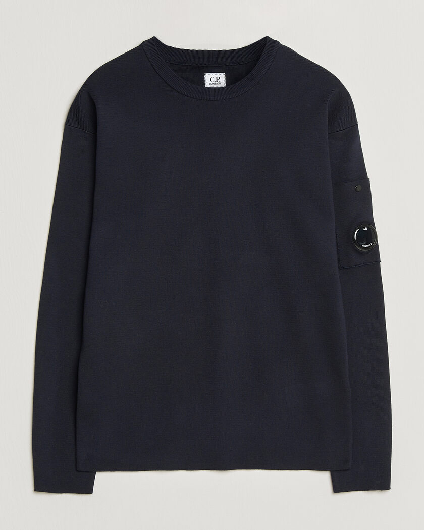 C.P. Company Sea Island Fine Knit Cotton Lens Crewneck Navy – Blau