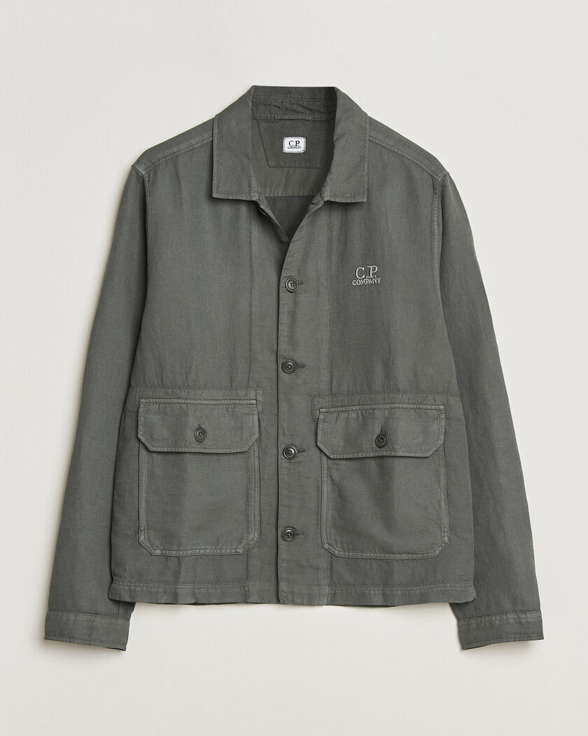 C.P. Company Broken Twill Linen/Cotton Overshirt Olive – Grün