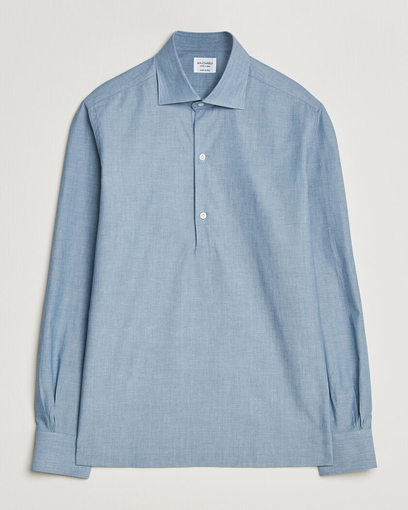 Mazzarelli Soft Cotton Denim Popover Shirt Blue – Blau