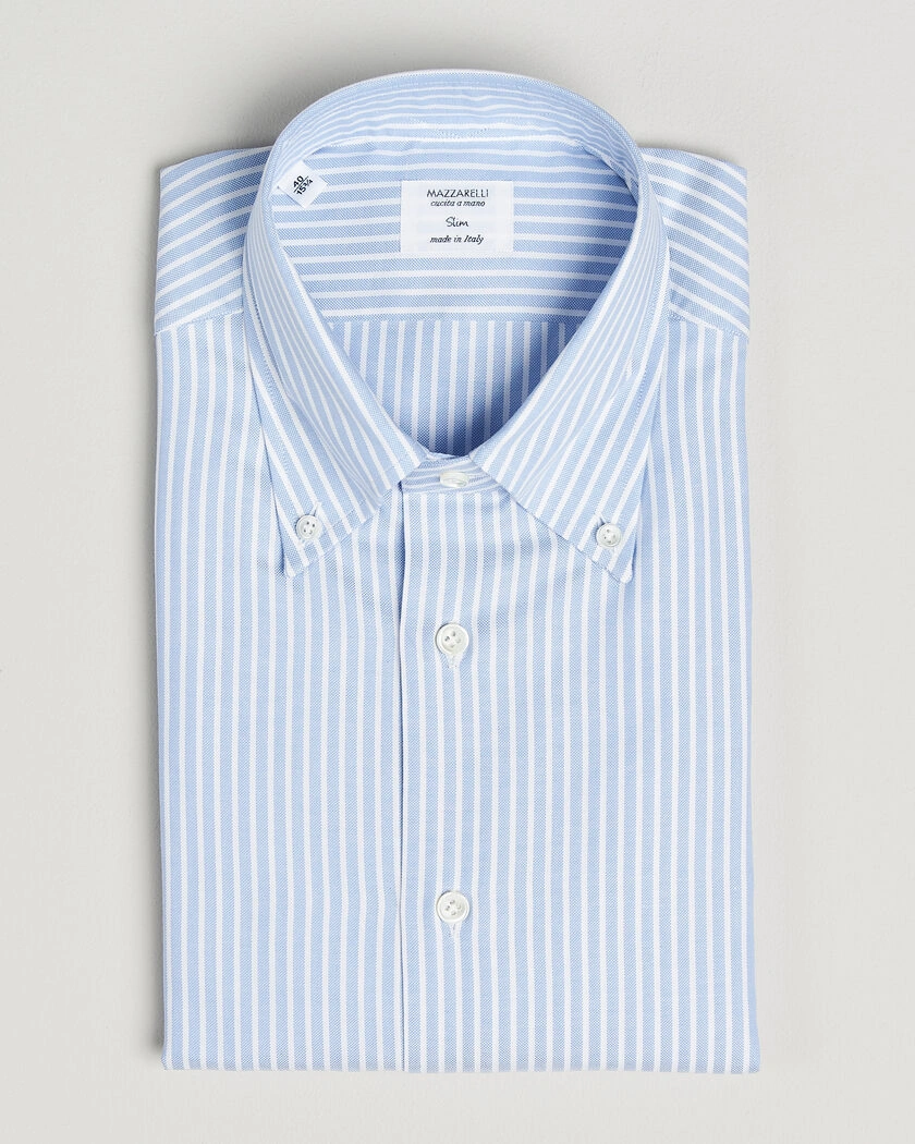 Mazzarelli Soft Oxford Button Down Shirt Light Blue Stripe – Blau