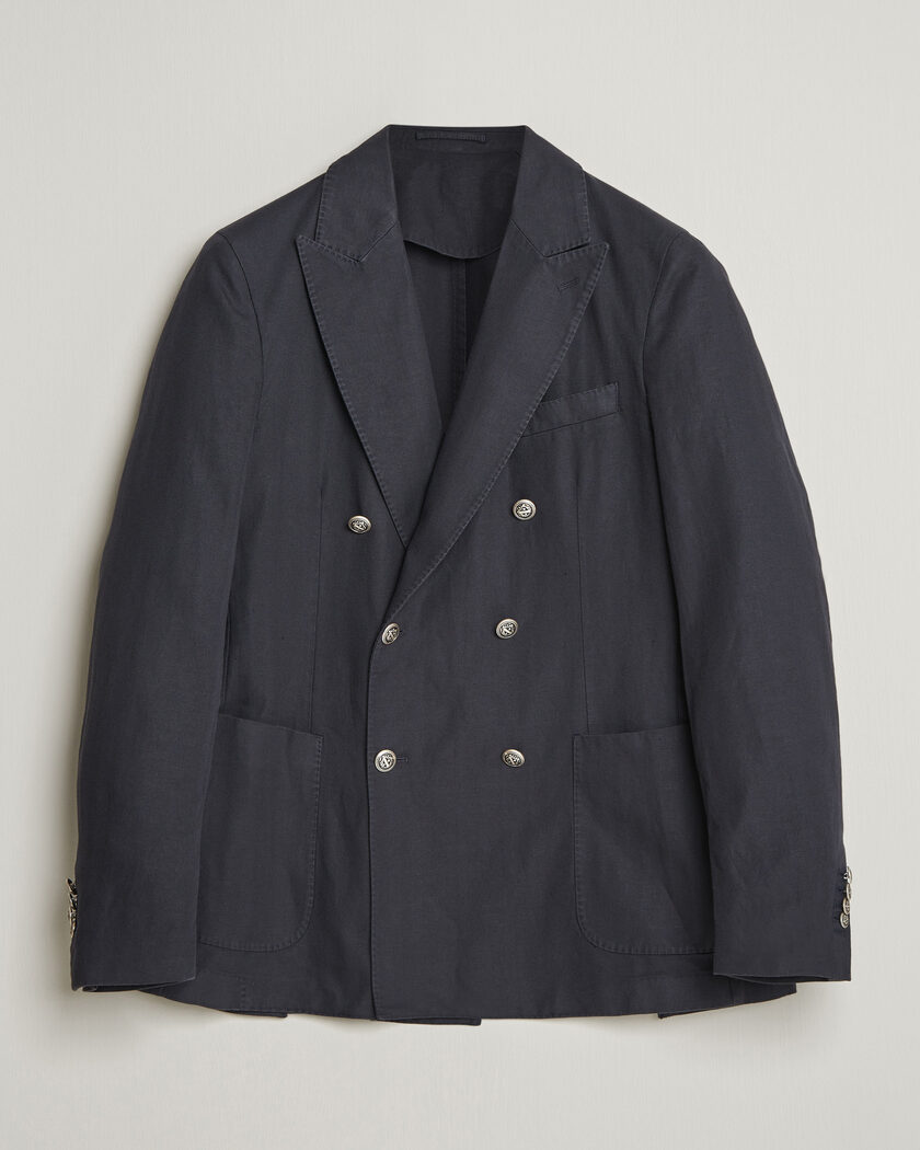 Morris Cotton Herringbone Double Breasted Blazer Blue – Blau