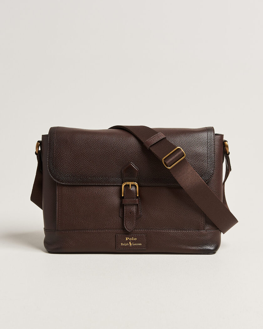 Polo Ralph Lauren Pebble Leather Messenger Bag Dark Brown – Braun