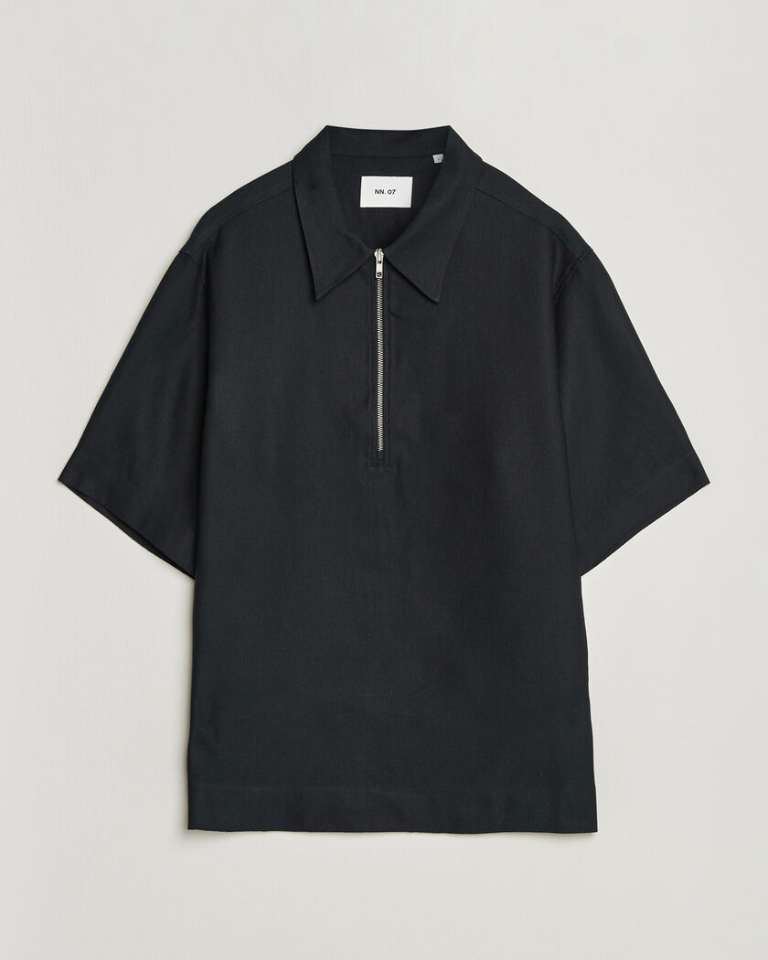 NN07 Bruno Linen/Viscose Half Zip Polo Black – Schwarz