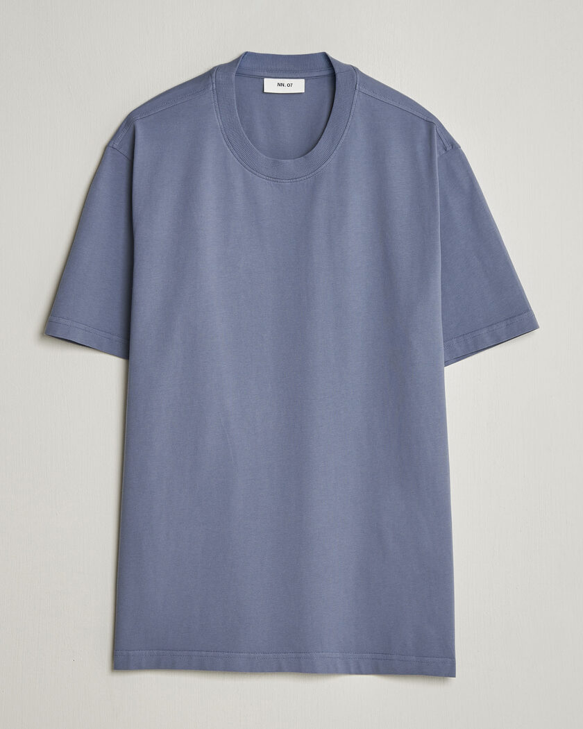 NN07 Adam Pima Crew Neck T-Shirt Stone Blue – Blau