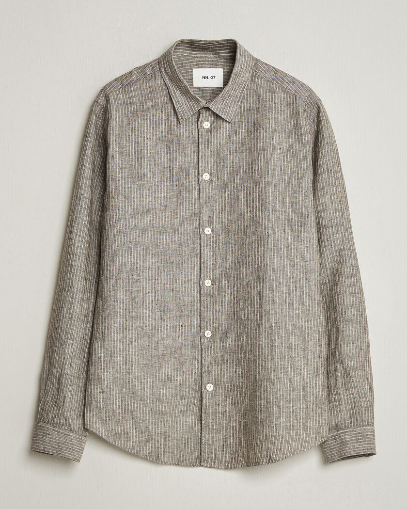 NN07 Enzo Linen Shirt Clay Stripe – Grau