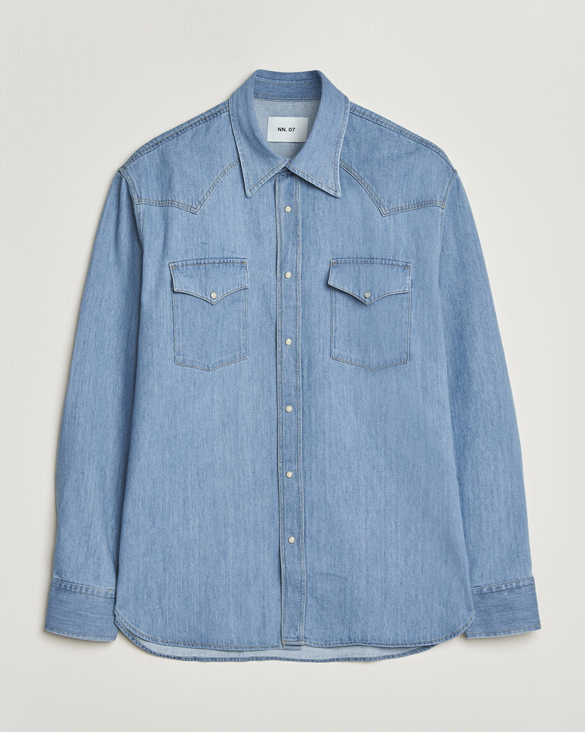 NN07 Ricky Western Denim Shirt Light Indigo – Blau