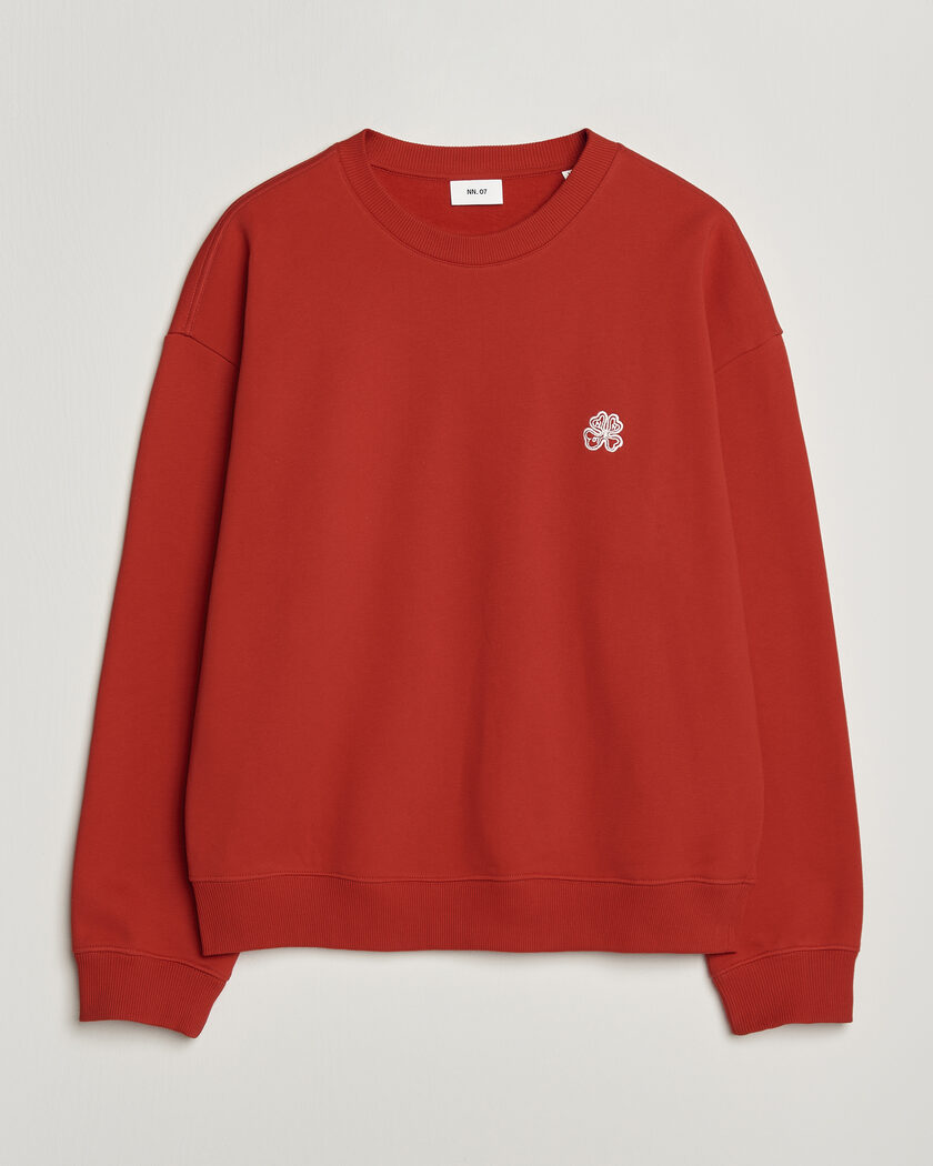 NN07 David Embroidered Crew Neck Sweatshirt Chili Red – Rot