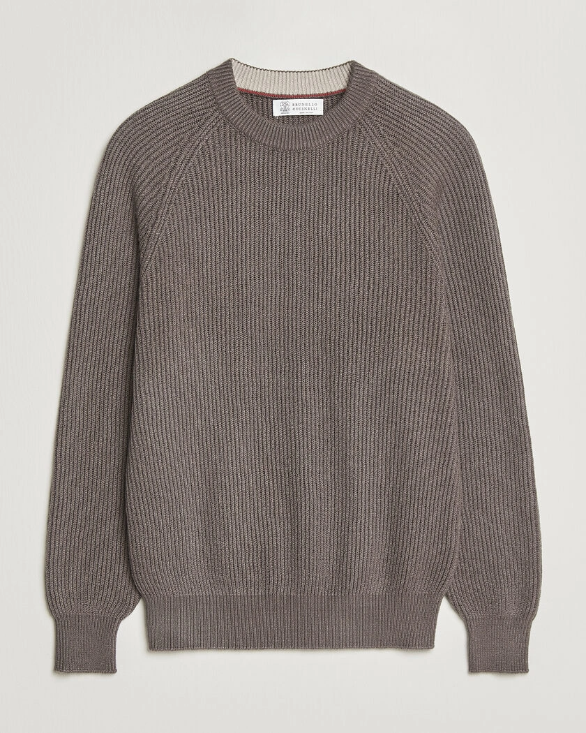 Brunello Cucinelli Heavy Cotton Rib Sweater Light Brown – Braun