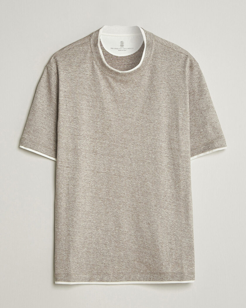 Brunello Cucinelli Double Collar Linen T-Shirt Brown – Braun