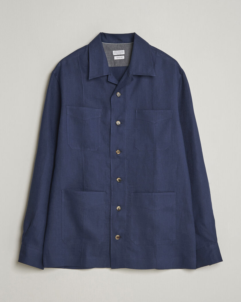 Brunello Cucinelli Linen Shirt Jacket Navy – Blau
