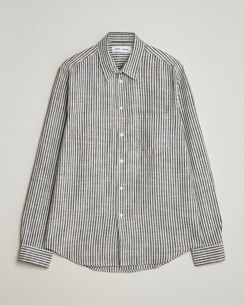 Samsøe Samsøe Liam Cotton/Linen Striped Shirt Salute Navy – Blau