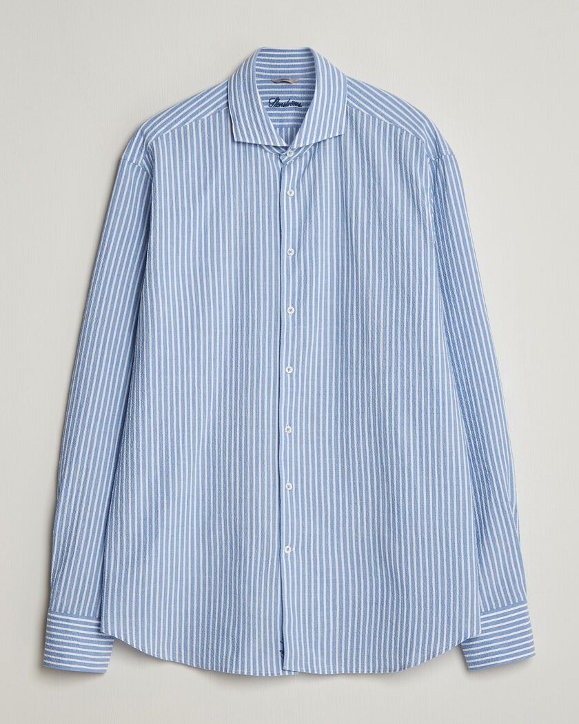 Stenströms Regular Fit Striped Seersucker Shirt Blue – Blau