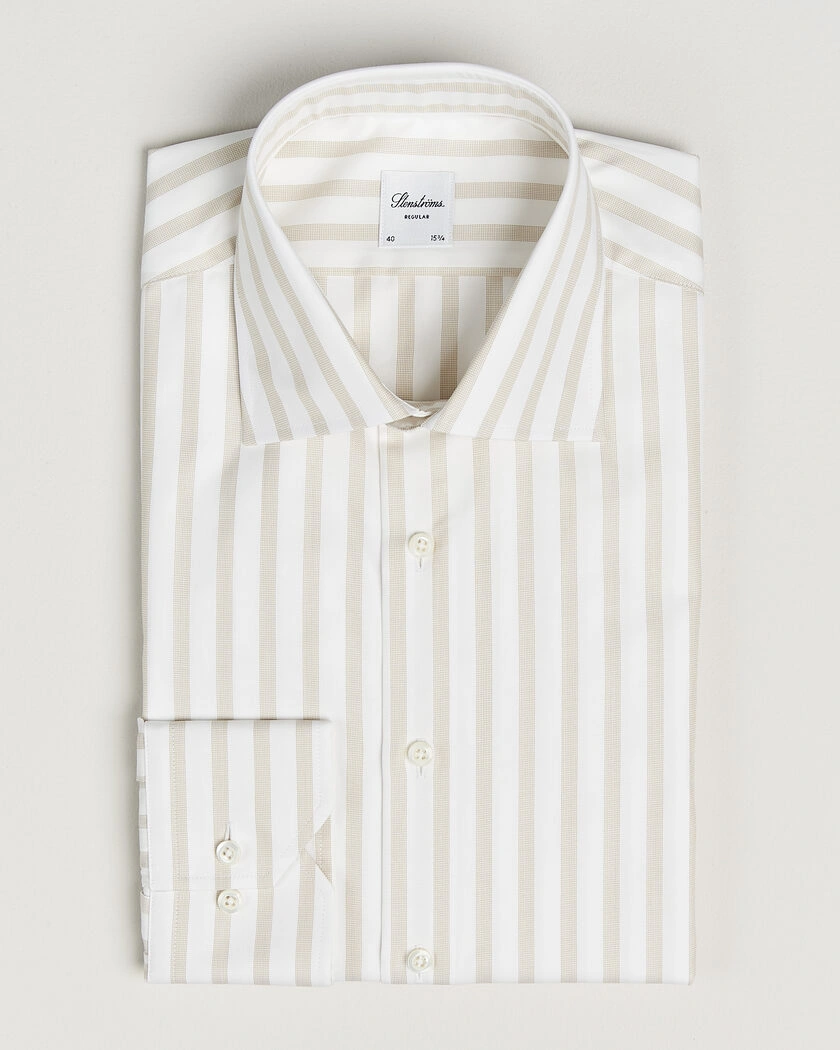 Stenströms Regular Wide Stripe Twill Shirt Beige – Beige