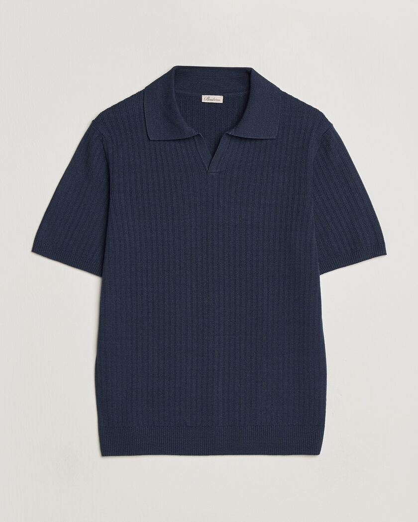  Stenströms Linen/Merino Structured Polo Navy – Blau