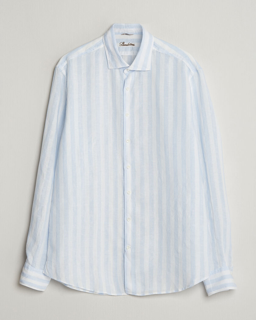  Stenströms Regular Fit Wide Stripe Linen Shirt Light Blue – Blau