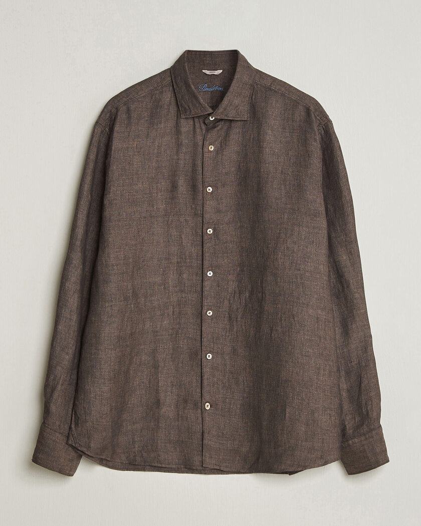 Stenströms Regular Fit Cut Away Linen Shirt Brown – Braun