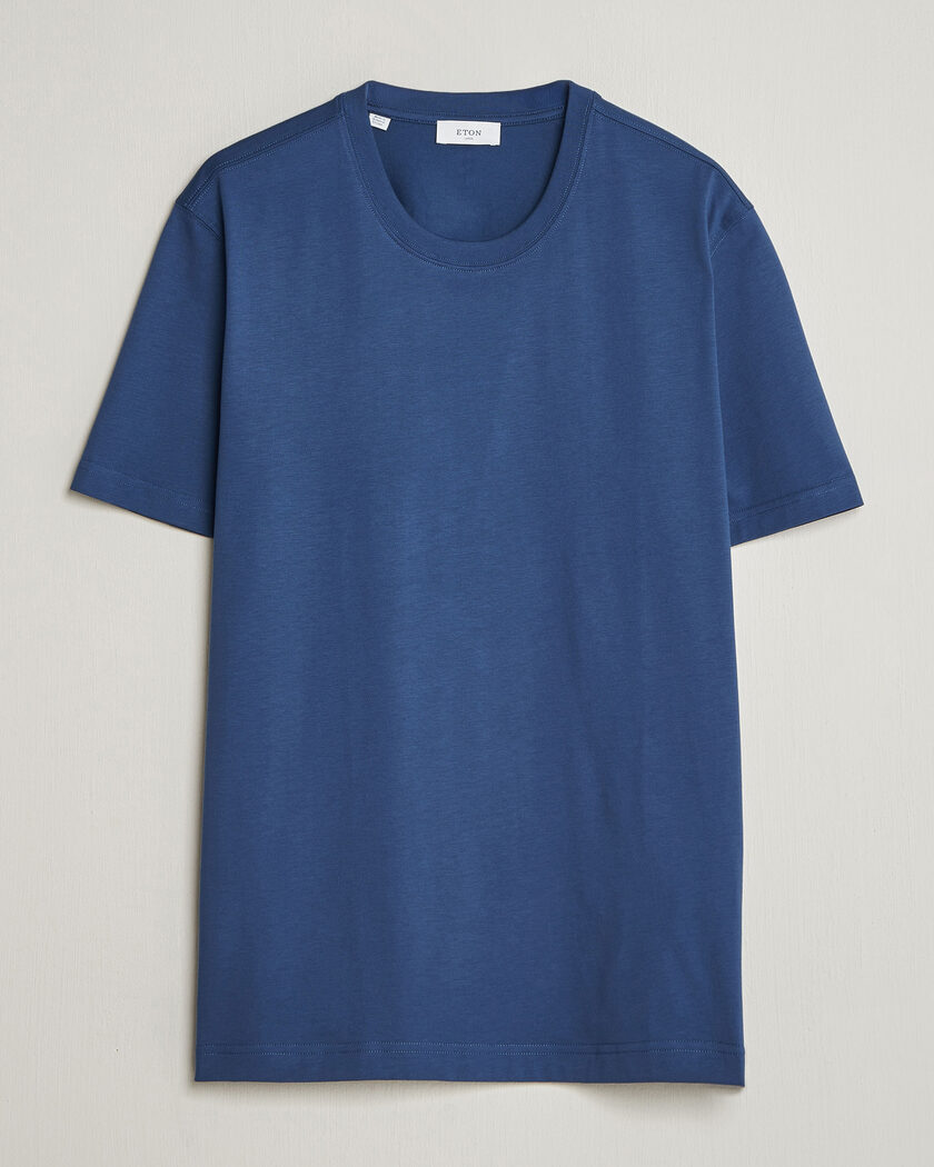 Eton Supima Cotton Crew Neck T-Shirt Mid Blue – Blau