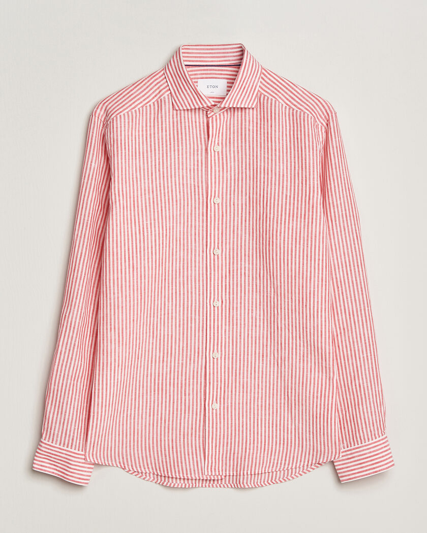 Eton Casual Fit Striped Linen Shirt Red – Rot