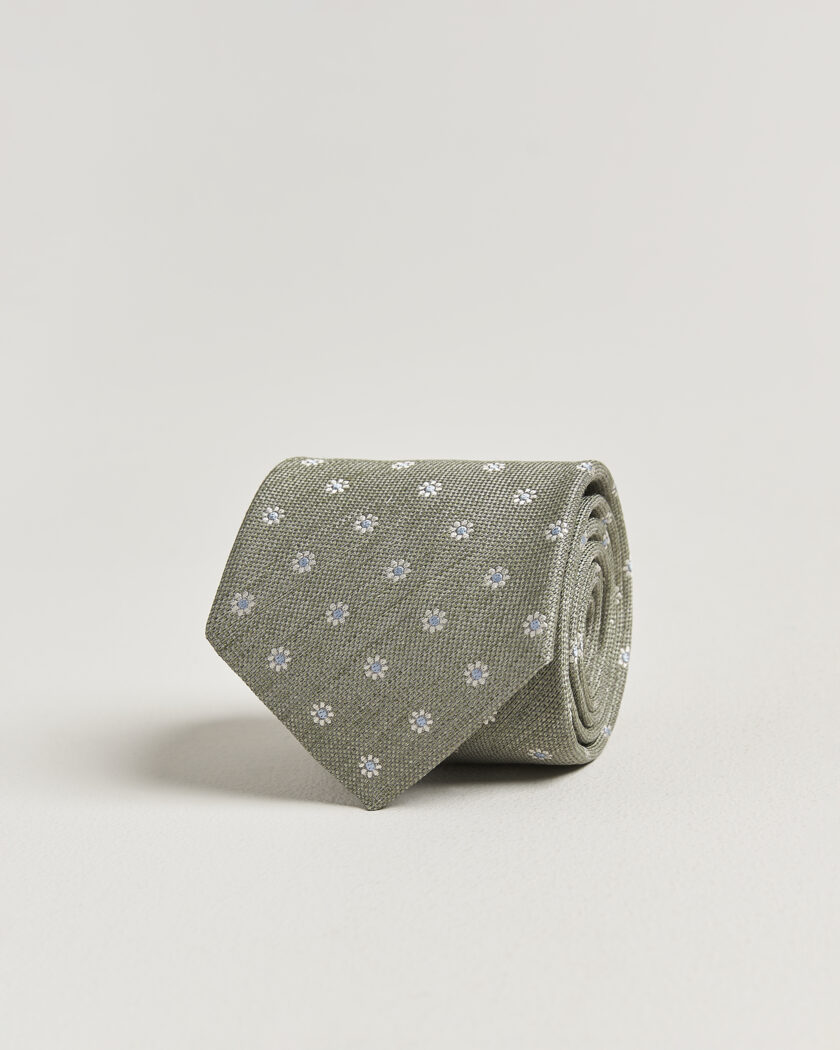 Eton Floral Linen Silk Tie Light Green – Grün