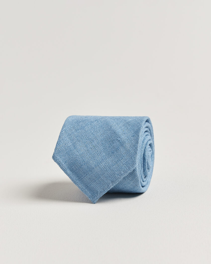 Drake's Silk Tussah Handrolled Tie Sky Blue – Blau