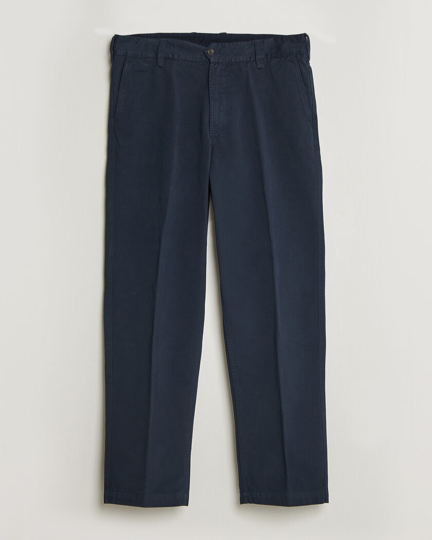 Drake's Peached Flat Front Cotton Chino Navy – Blau