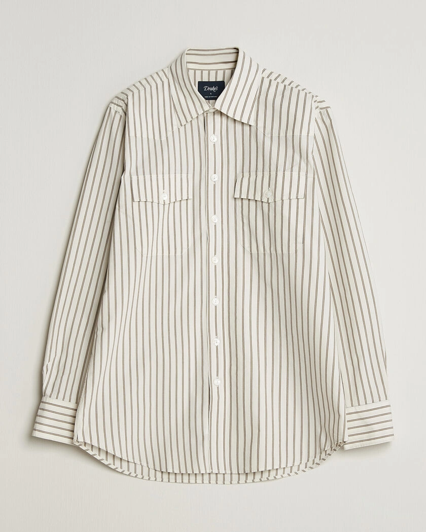 Drake's Striped Western Shirt White – Weiß