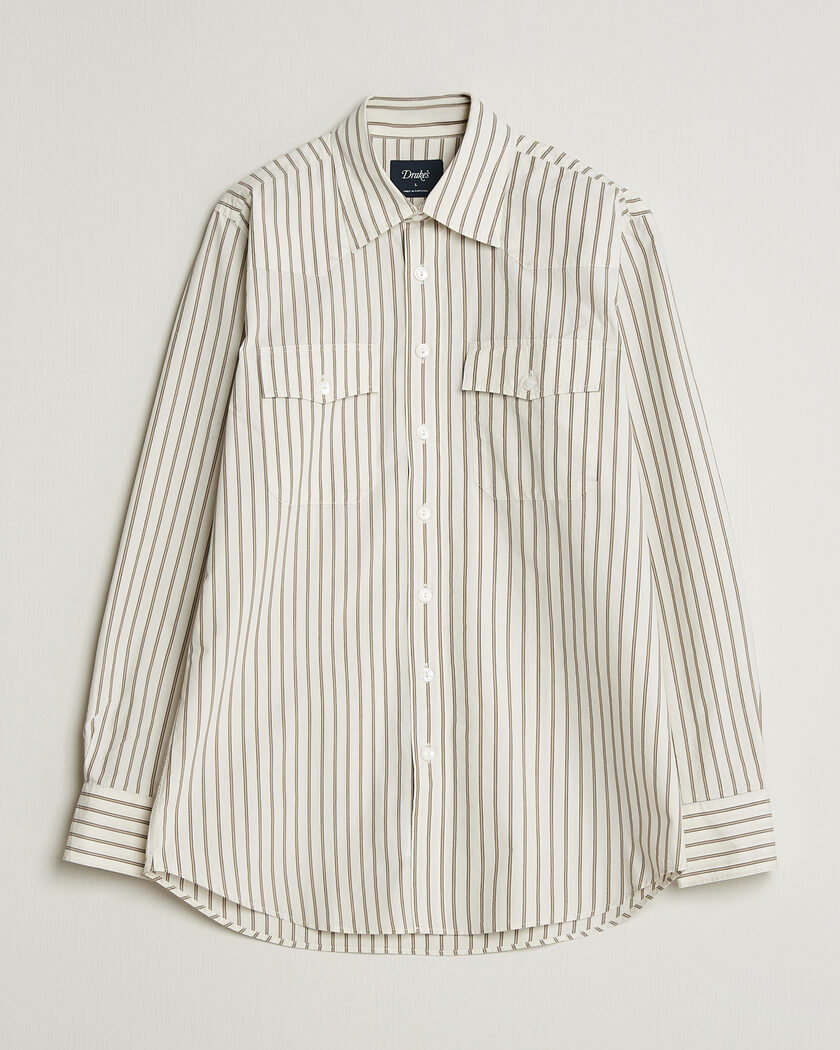 Drake's Striped Western Shirt White – Weiß