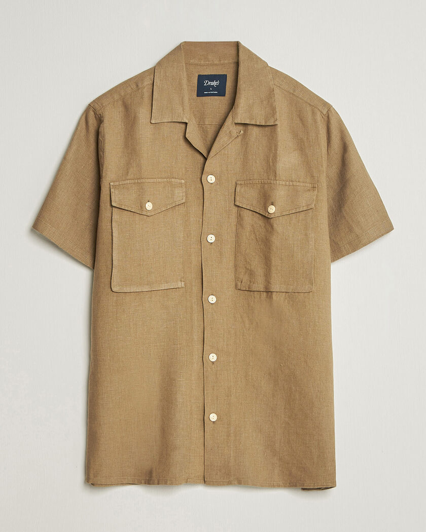 Drake's Military Short Sleeve Camp Collar Shirt Khaki – Grün