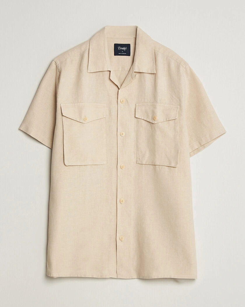 Drake's Military Short Sleeve Camp Collar Shirt Ecru – Weiß