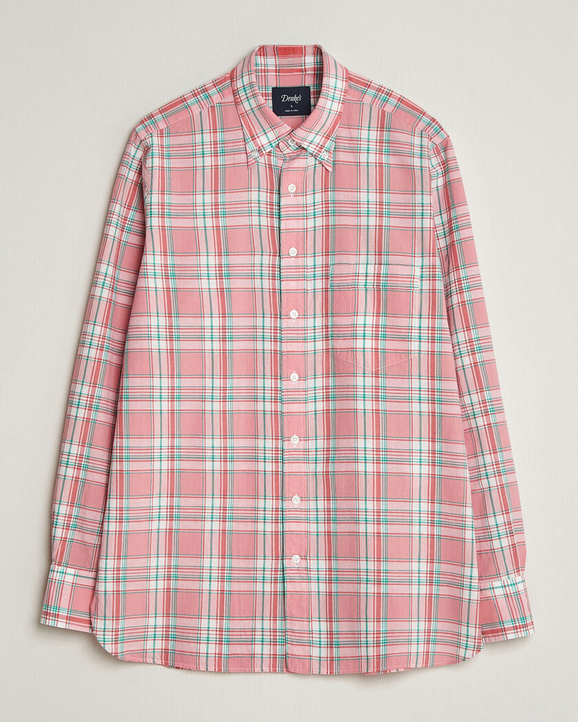  Drake's Madrass Checked Button Down Shirt Pink – Rosa