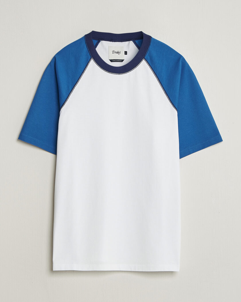 Drake's Two Tone Raglan T-Shirt White/Blue – Blau