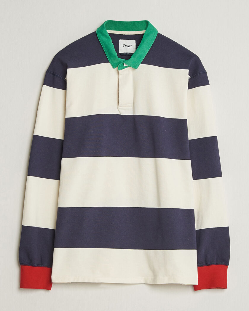 Drake's Dual Block Stripe Rugby Whie/Navy – Weiß