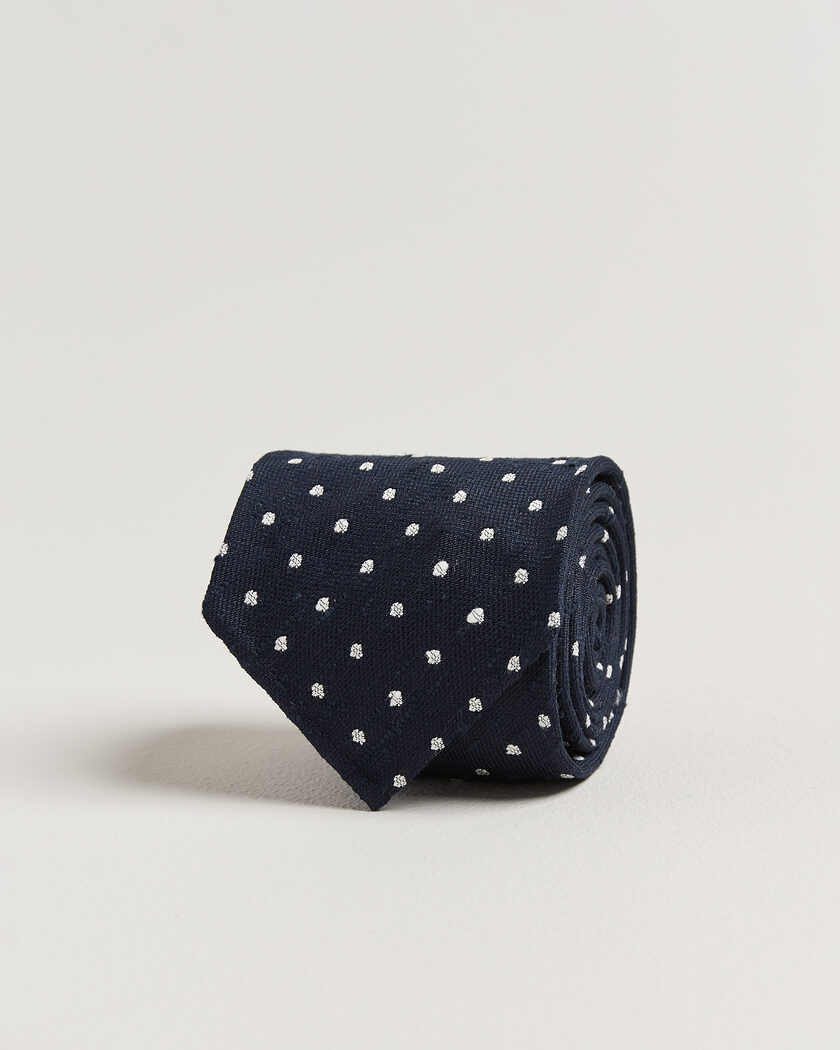 Drake's Smal Spot Pattern Shantung Silk Tie Navy – Blau