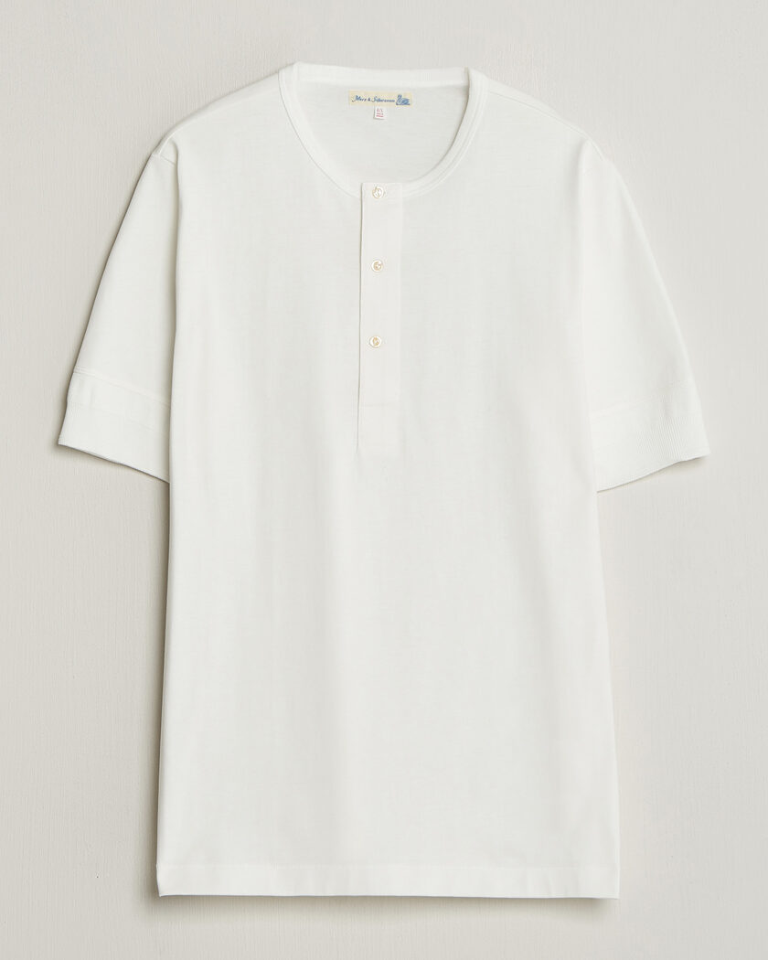 Merz b. Schwanen Classic Organic Cotton Short Sleeve Henley White – Weiß