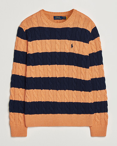 Polo Ralph Lauren Striped Cotton Cable Sweater Orange Navy Combo – Mehrfarbig