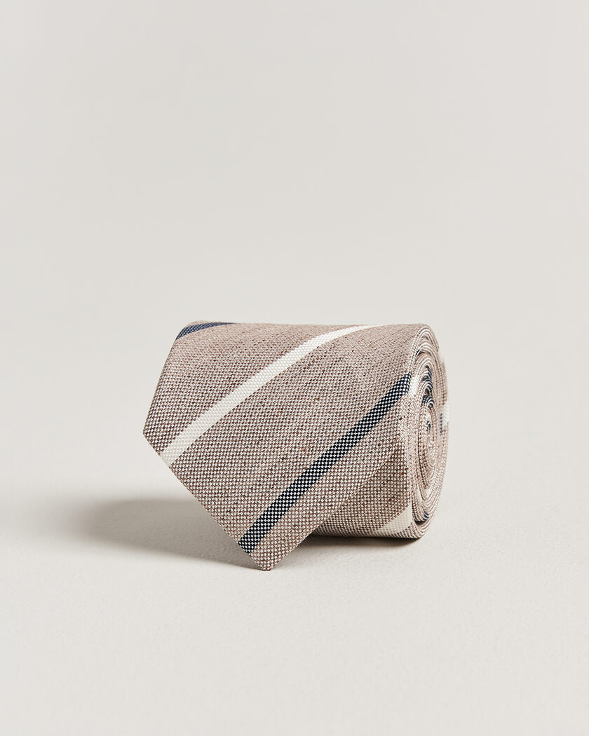 Amanda Christensen Silk/Linen 8cm Striped Tie Brown – Braun