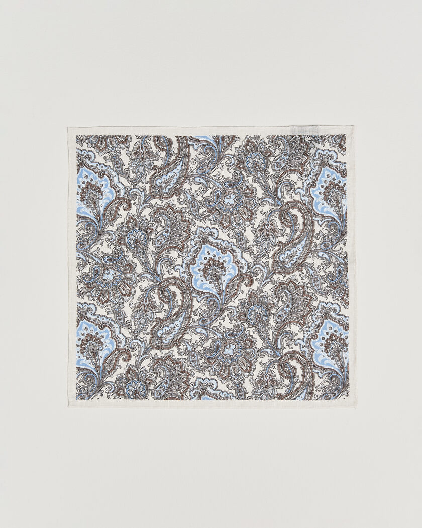 Amanda Christensen Linen Large Paisley Pocket Square Cream – Weiß