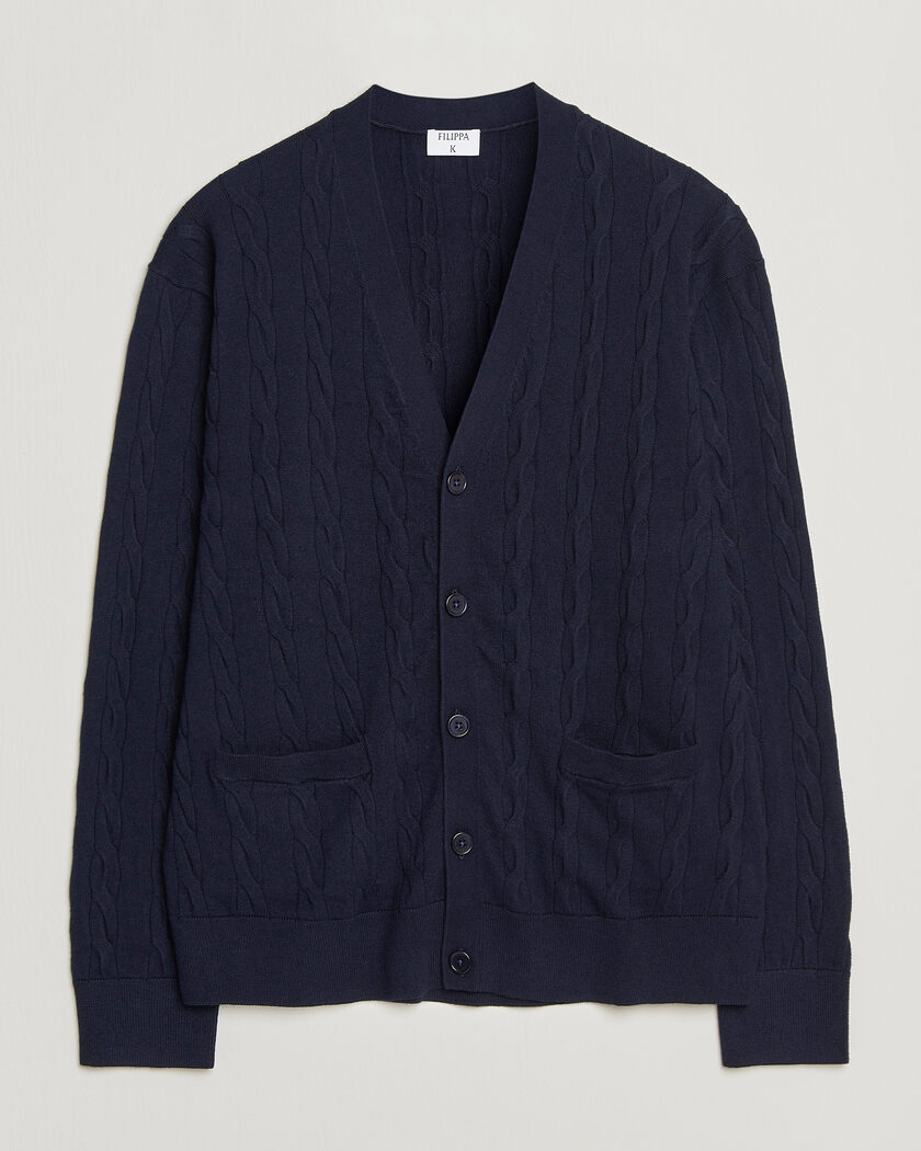 Filippa K Cotton/Merino Cable Cardigan Navy – Blau