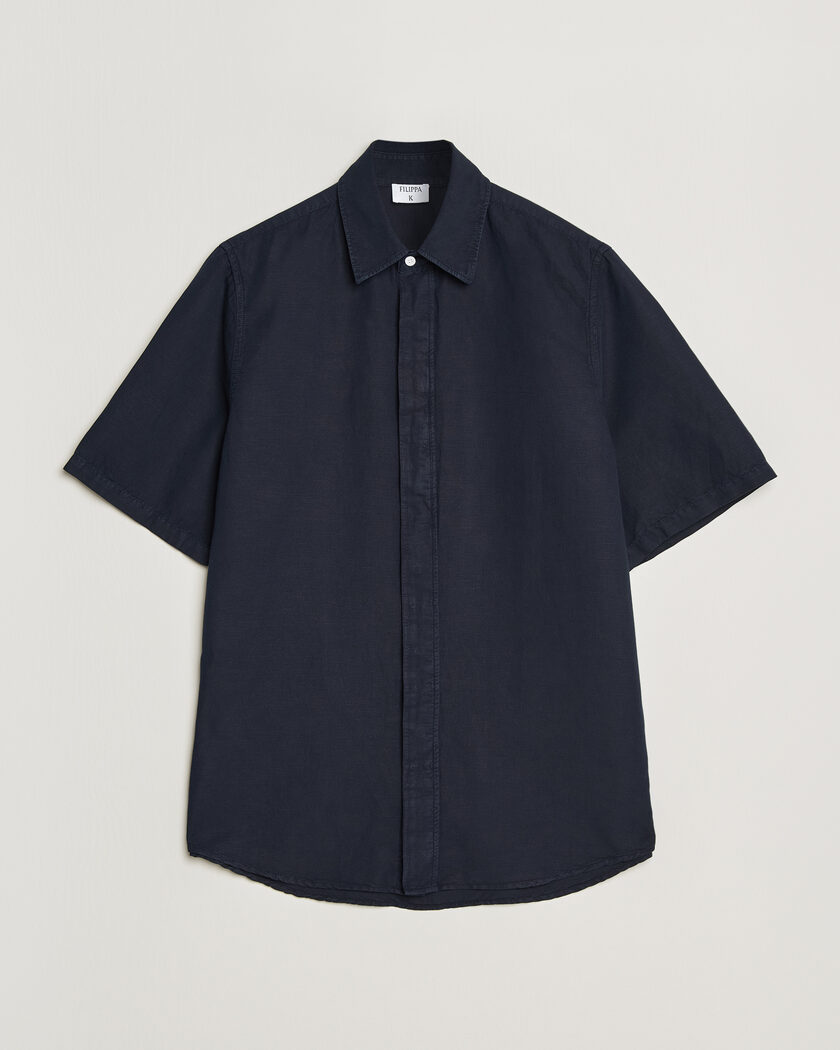 Filippa K Cotton/Linen Short Sleeve Shirt Navy – Blau