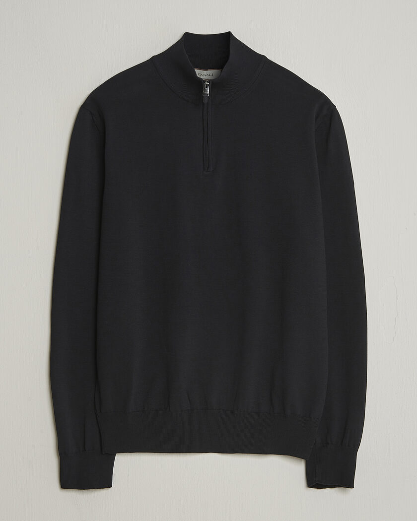 Canali Cotton Half Zip Black – Schwarz