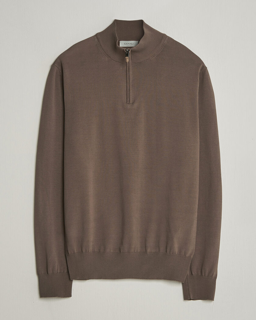 Canali Cotton Half Zip Brown – Braun