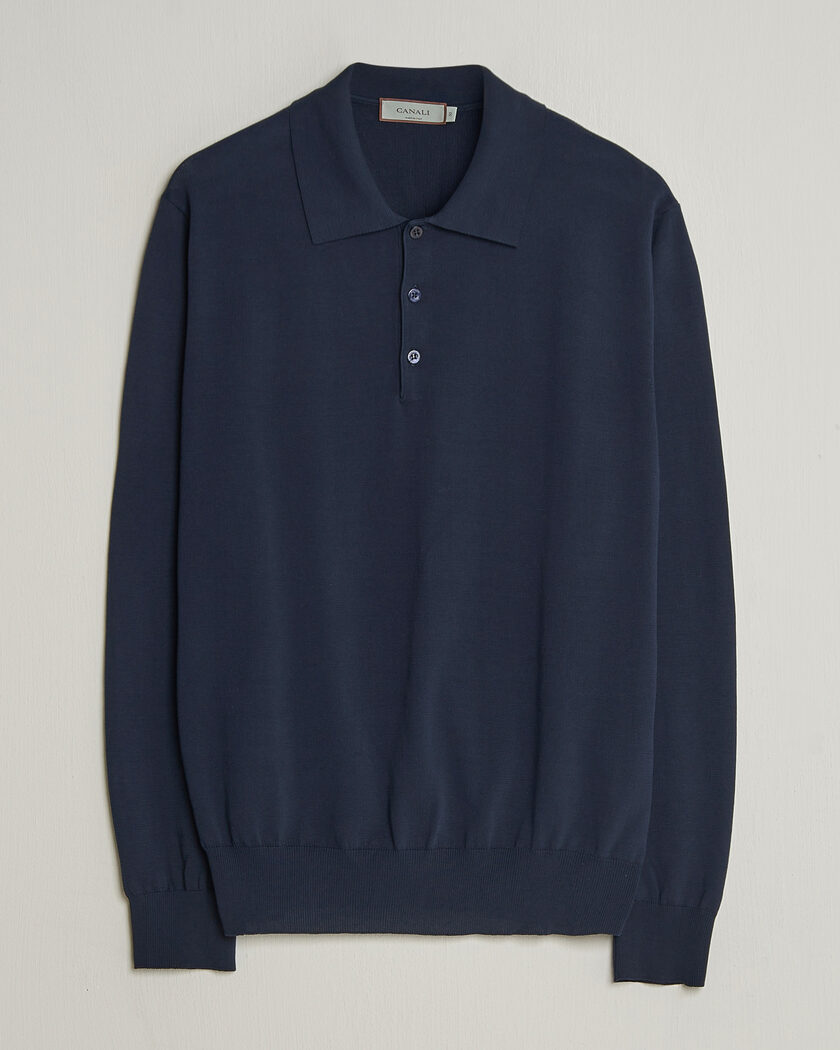 Canali Cotton Long Sleeve Polo Navy – Blau