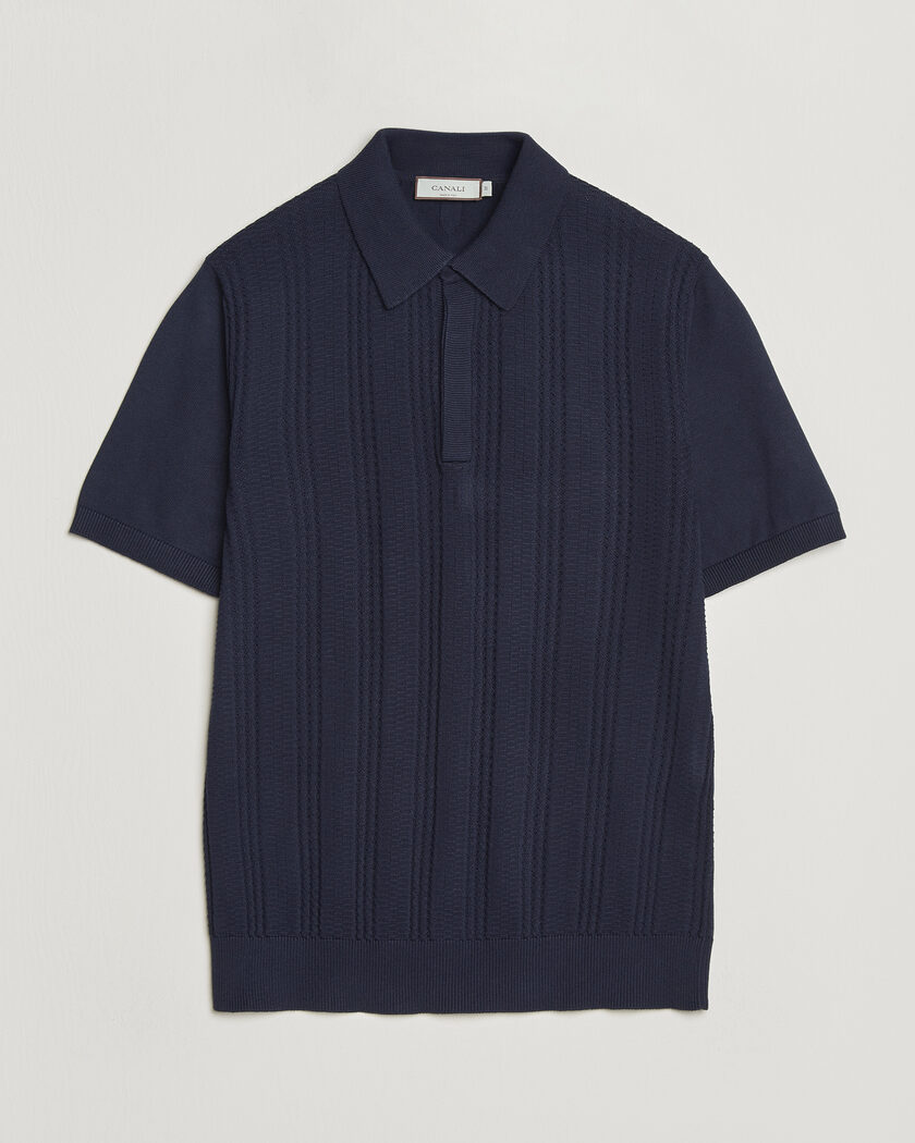 Canali Jacquard Short Sleeve Polo Navy – Blau