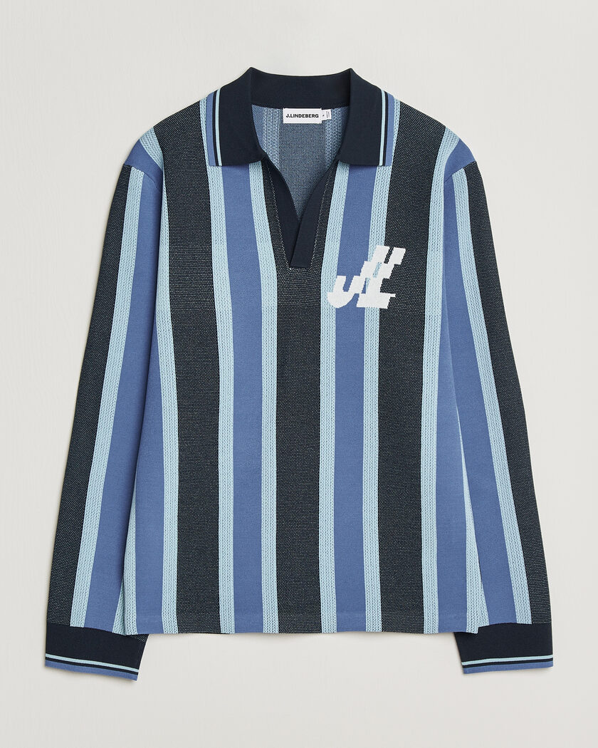 J.Lindeberg Silas Stripe Polo Knit JL Navy – Blau