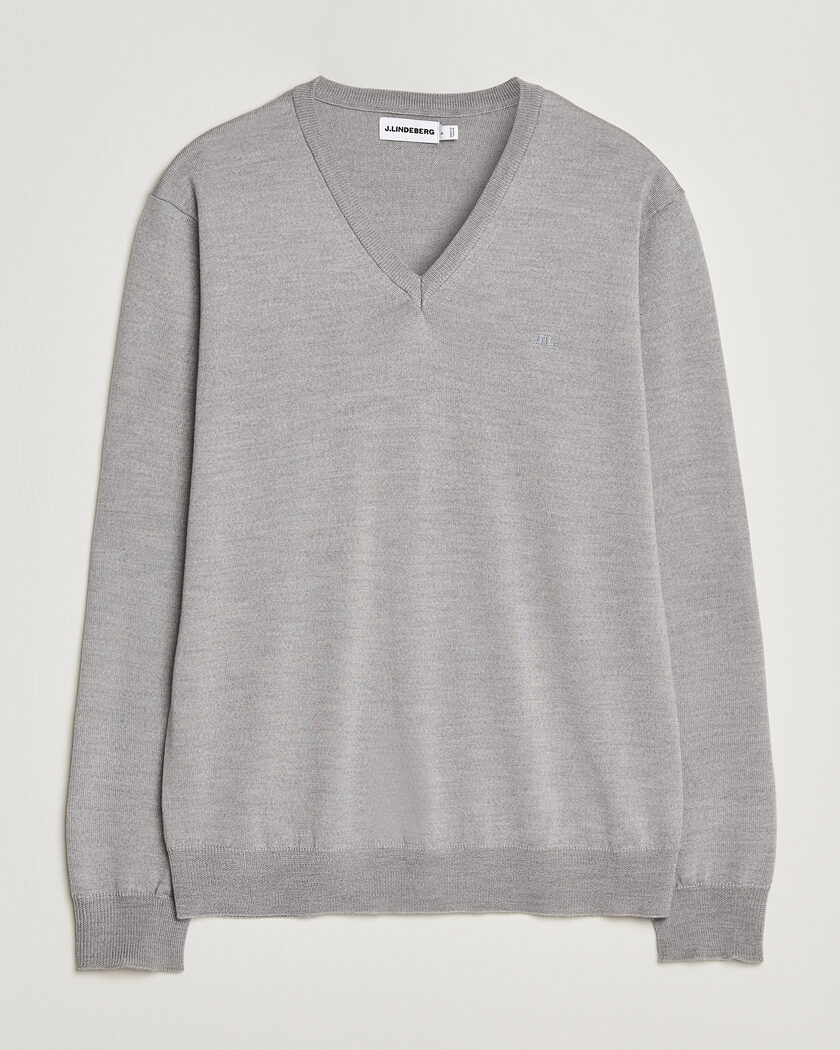 J.Lindeberg Lymann Merino V-Neck Pullover Light Grey Melange – Grau
