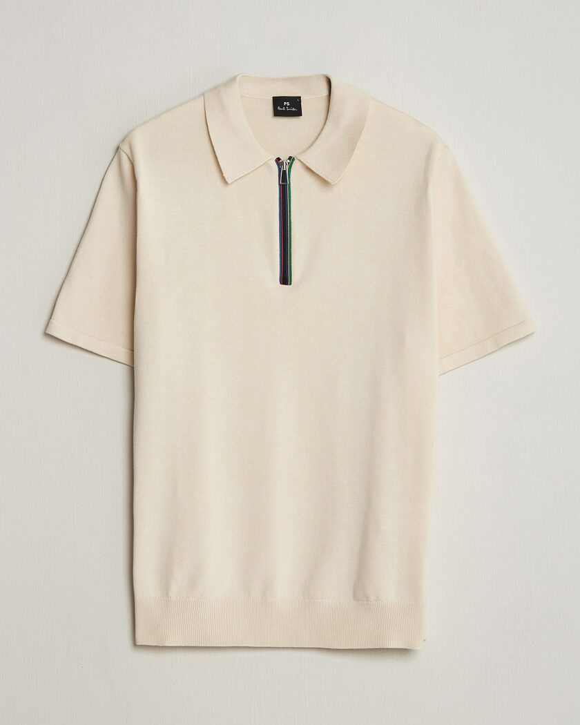 PS Paul Smith Cotton Knitted Half Zip Polo Off White – Weiß