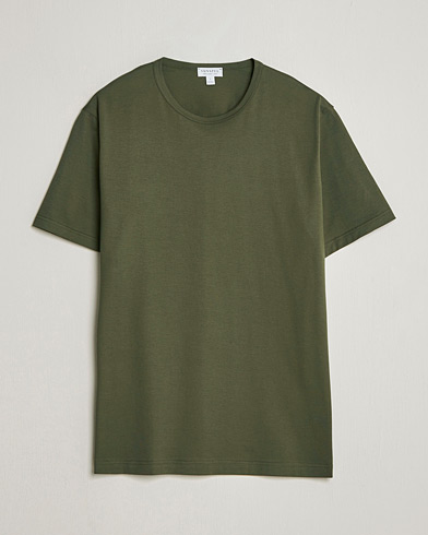 Sunspel Crew Neck Q82 Cotton T-Shirt Deep Olive – Grün